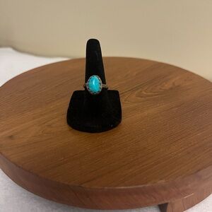 Sterling Silver Turquoise Stone Crown Ring with Braided Band, Size US 6